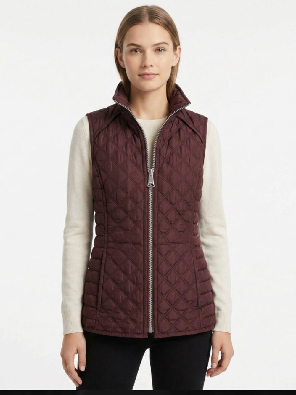 Marc NY Quilted Light Puffer Vest Maroon Burgundy XS